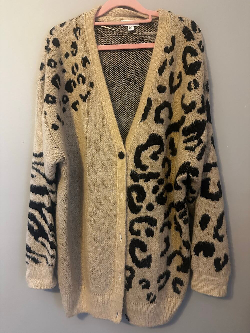 Topshop M Leopard Zebra Print Cardigan Sweater Y2K Statement Knit